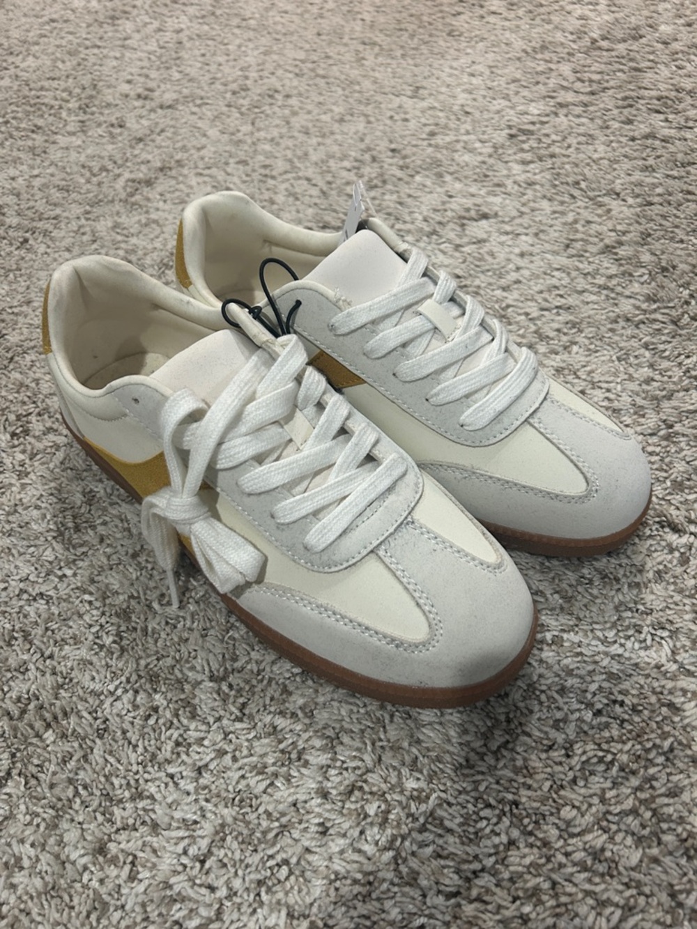 No Boundaries White Sneakers with Mustard Accent